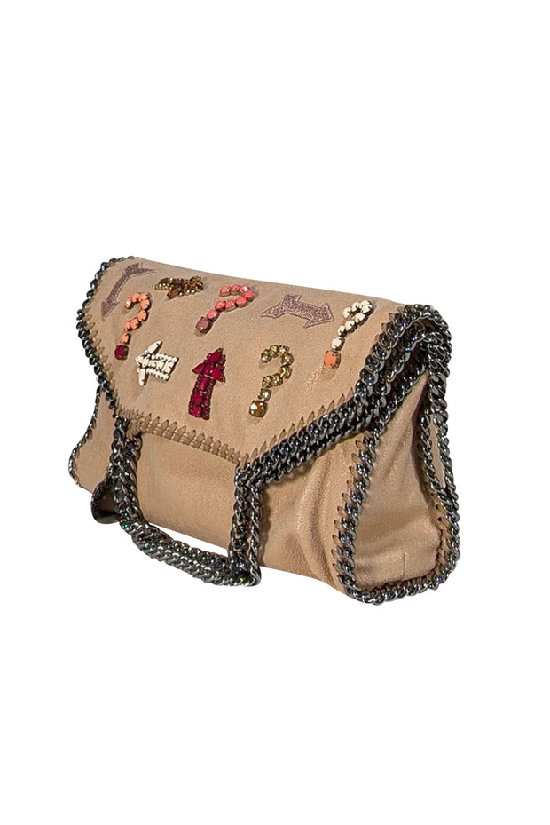 Stella McCartney - Beige Faux Suede Falabella Bag w/ Multicolor Jewel Front Detail
