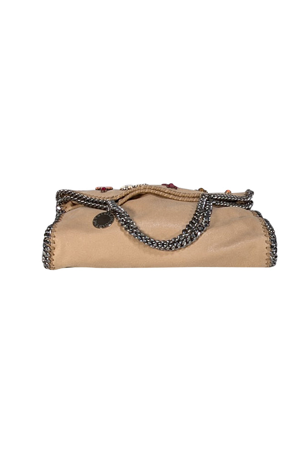 Stella McCartney - Beige Faux Suede Falabella Bag w/ Multicolor Jewel Front Detail