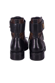 Louis Vuitton - Brown Monogram & Black Leather Citizen Flat Combat Boot Sz 11 - Current Boutique