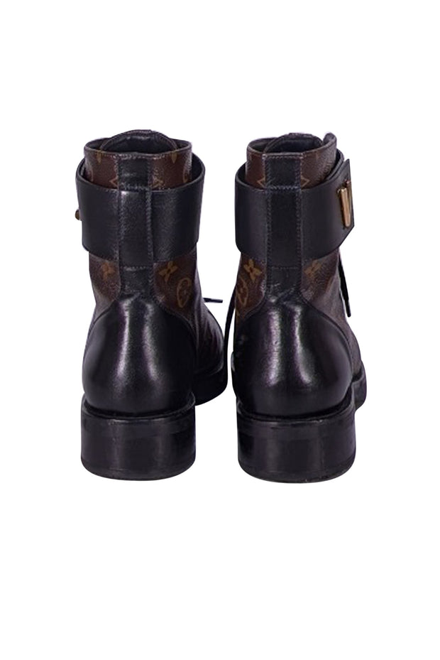 Louis Vuitton - Brown Monogram & Black Leather Citizen Flat Combat Boot Sz 11 - Current Boutique