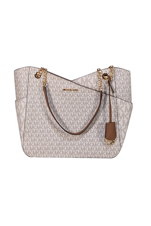Michael Kors - White Monogram Large Shoulder Bag - Current Boutique