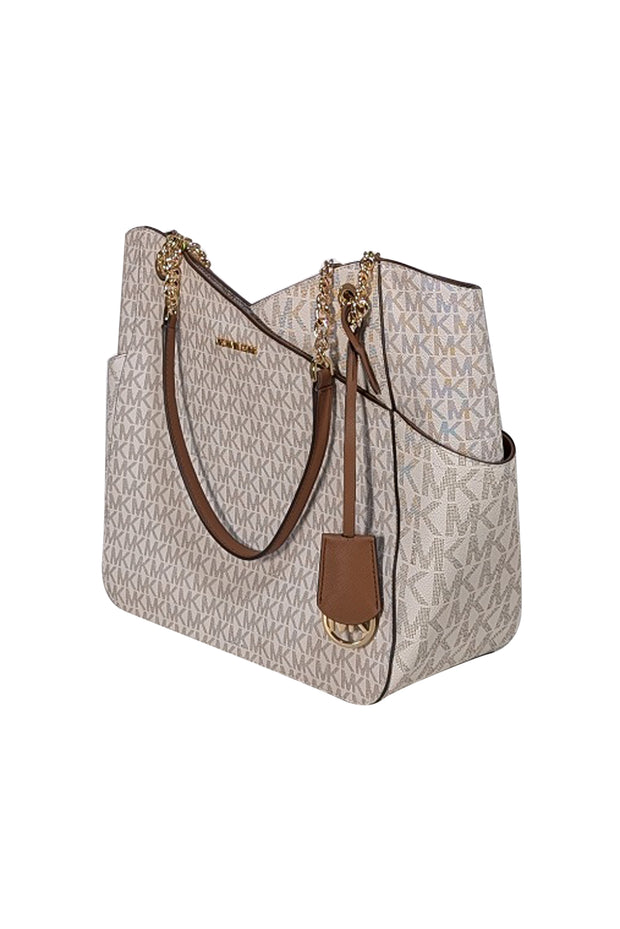 Michael Kors - White Monogram Large Shoulder Bag - Current Boutique