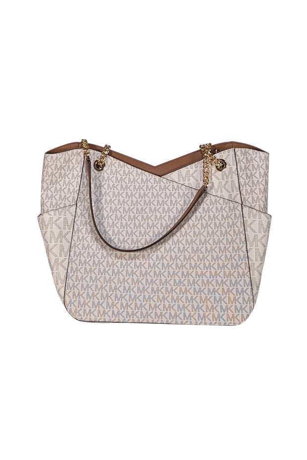 Michael Kors - White Monogram Large Shoulder Bag - Current Boutique