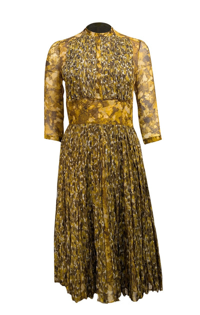 Burberry - Green & Yellow Watercolor Print Mulberry Silk Dress Sz 6