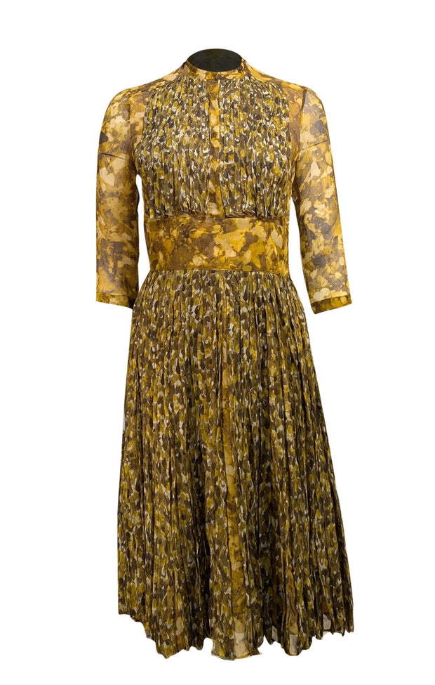 Burberry - Green & Yellow Watercolor Print Mulberry Silk Dress Sz 6