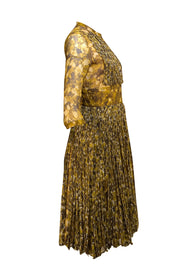 Burberry - Green & Yellow Watercolor Print Mulberry Silk Dress Sz 6