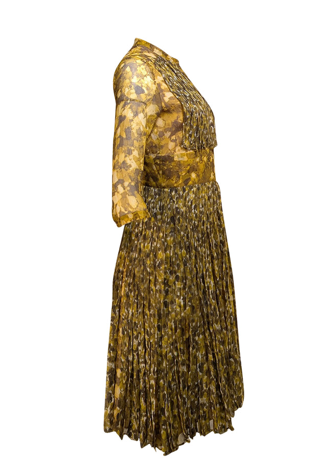 Burberry - Green & Yellow Watercolor Print Mulberry Silk Dress Sz 6