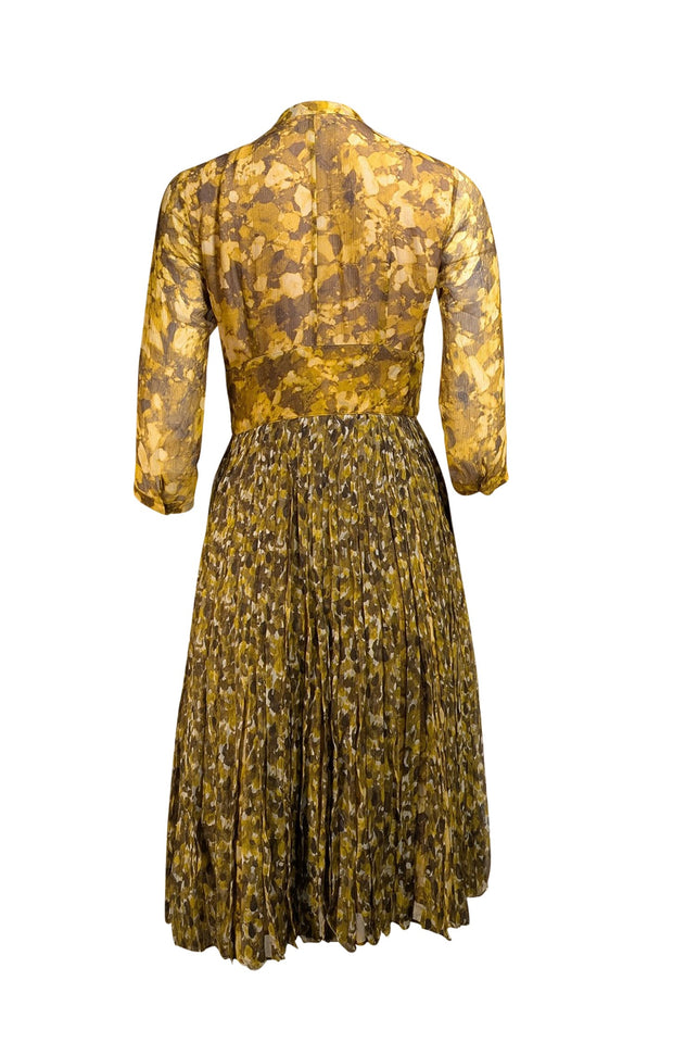 Burberry - Green & Yellow Watercolor Print Mulberry Silk Dress Sz 6