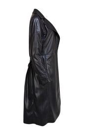 The Reset - Black Faux Leather Trench Coat Sz L - Current Boutique