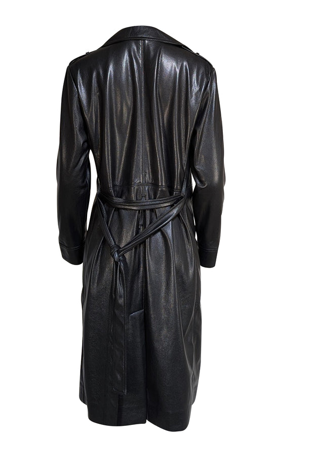 The Reset - Black Faux Leather Trench Coat Sz L - Current Boutique