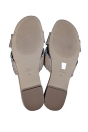 Stuart Weitzman - Beige Leather Pearl Trim Slide Sandals Sz 8.5 - Current Boutique