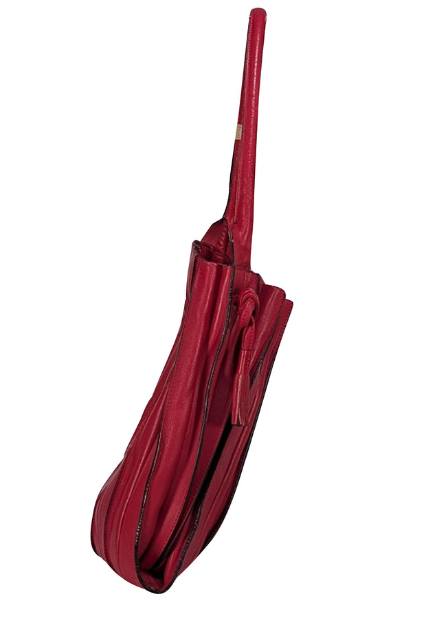 Lupo - Red Leather Pleated Shoulder Bag - Current Boutique