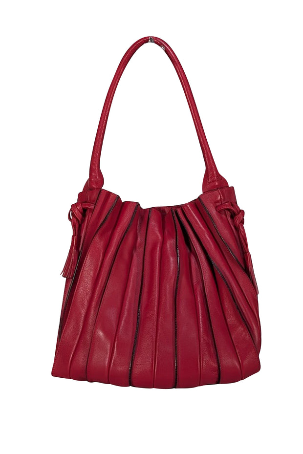 Lupo - Red Leather Pleated Shoulder Bag - Current Boutique
