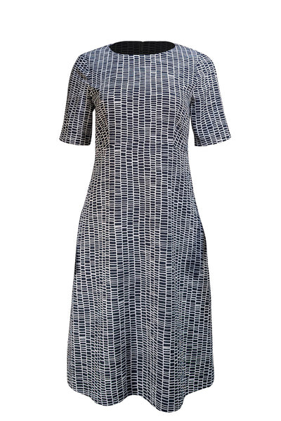 Peserico - Navy & White Print Short Sleeve Dress Sz M