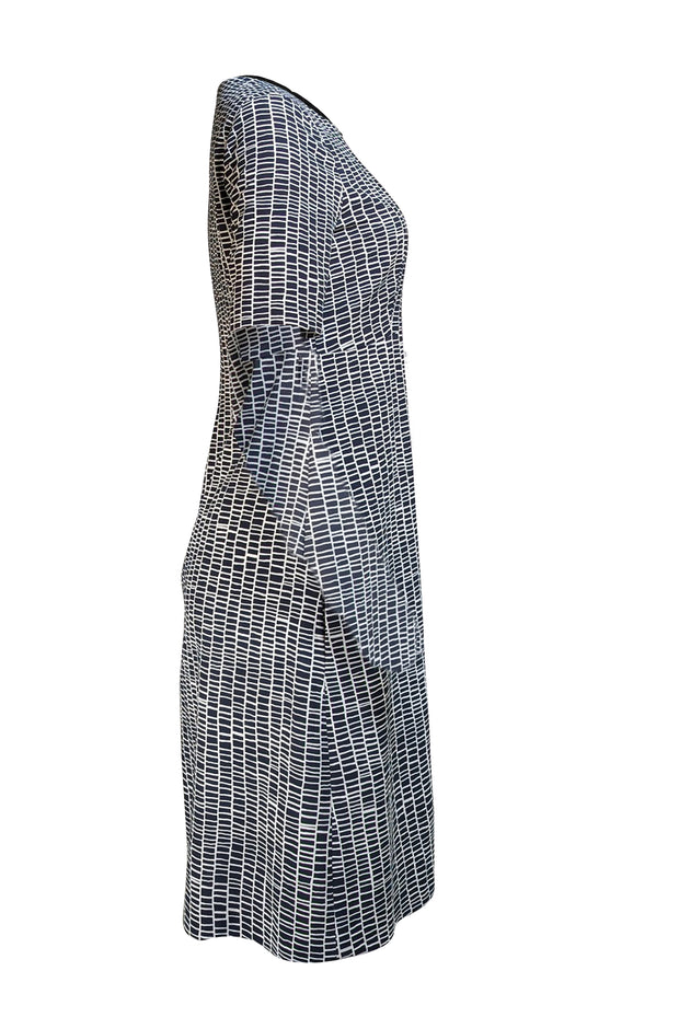 Peserico - Navy & White Print Short Sleeve Dress Sz M