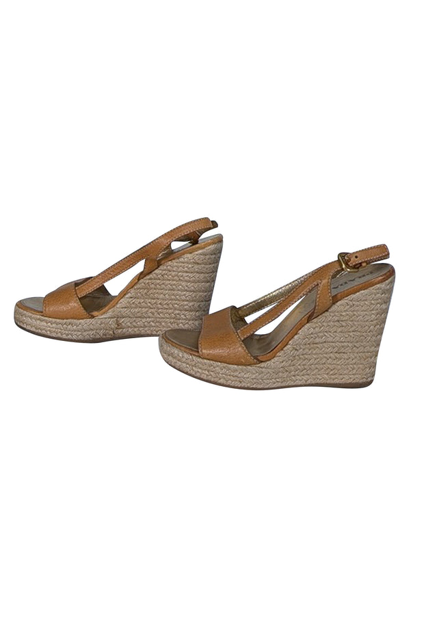 Prada - Tan Leather Espadrille Wedges Sz 9.5 - Current Boutique