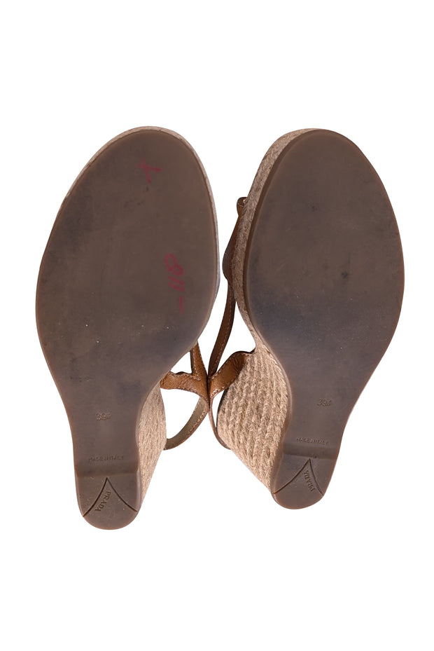 Prada - Tan Leather Espadrille Wedges Sz 9.5 - Current Boutique