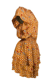 Poupette St. Barth - Orange, Yellow, White, & Black Print Smocked Dress Sz S