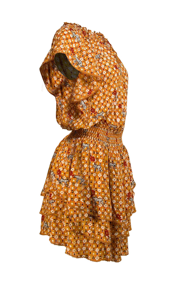 Poupette St. Barth - Orange, Yellow, White, & Black Print Smocked Dress Sz S