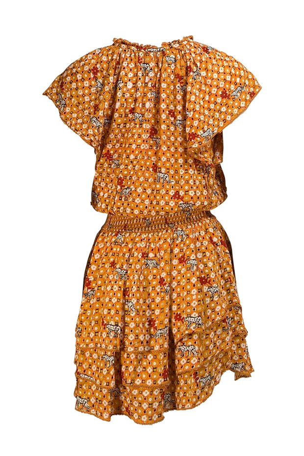 Poupette St. Barth - Orange, Yellow, White, & Black Print Smocked Dress Sz S