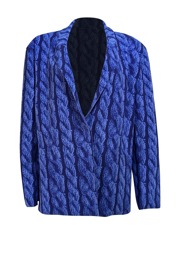 Norma Kamali - Blue Print Velcro Closure Jacket Sz L