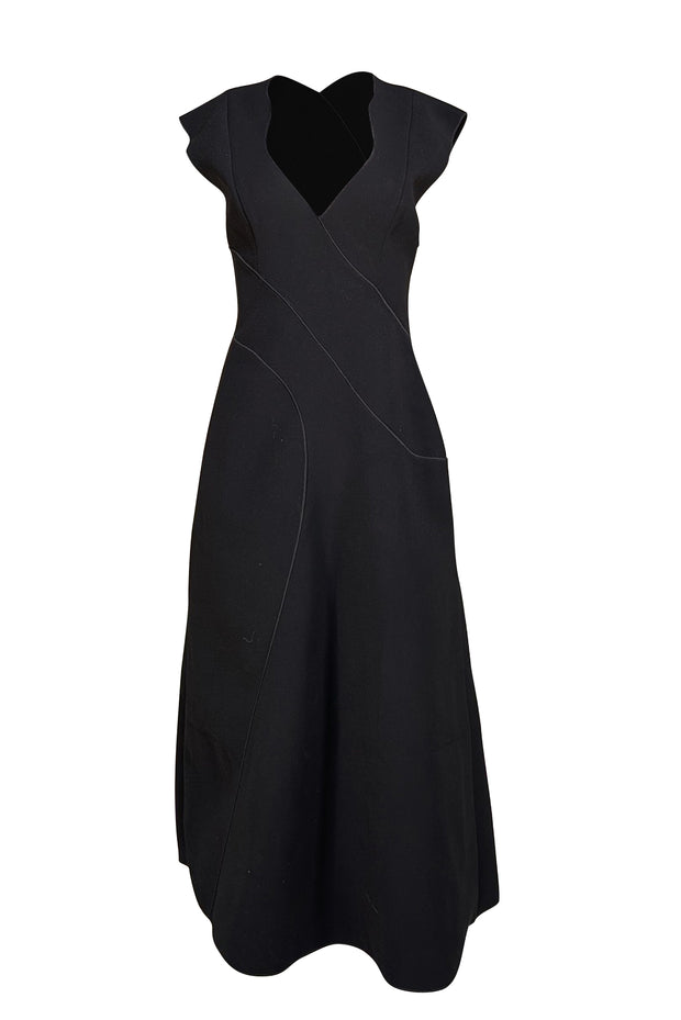 Acler - Black Sleeveless V-Neckline Midi Dress Sz 6