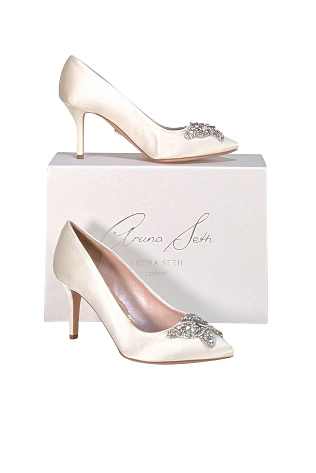 Aruna Seth - White Satin Jewel Toe Pumps Sz 8.5