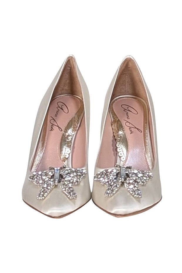 Aruna Seth - White Satin Jewel Toe Pumps Sz 8.5