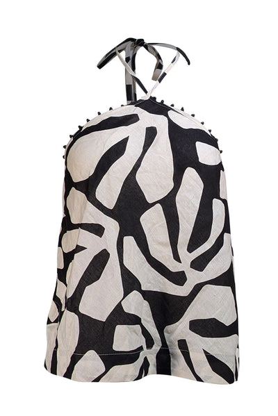 Pink Filosofy - Ivory & Black Print Halter Top Sz L