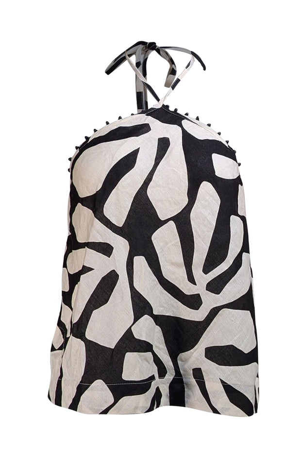 Pink Filosofy - Ivory & Black Print Halter Top Sz L