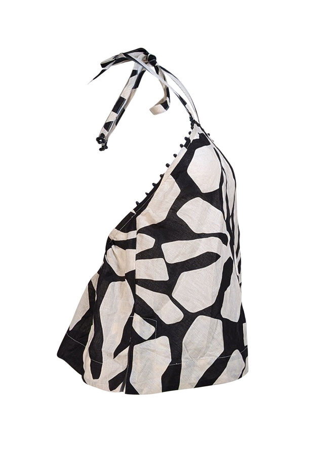 Pink Filosofy - Ivory & Black Print Halter Top Sz L