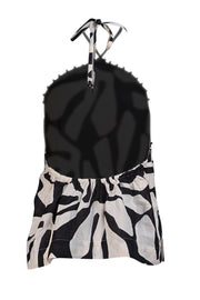 Pink Filosofy - Ivory & Black Print Halter Top Sz L