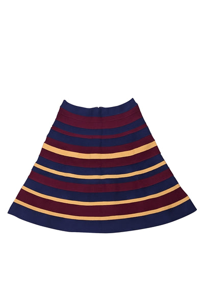Herve Leger - Maroon, Navy, & Yellow Bandage Flared Skirt Sz S