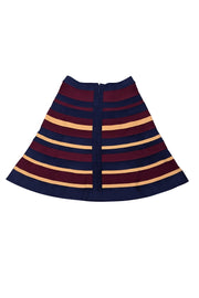 Herve Leger - Maroon, Navy, & Yellow Bandage Flared Skirt Sz S