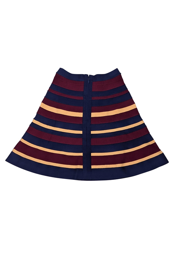 Herve Leger - Maroon, Navy, & Yellow Bandage Flared Skirt Sz S