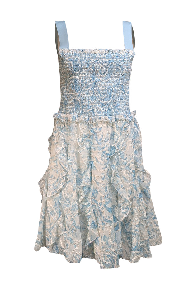 Alice & Olivia - Blue & Ivory Eyelet Smocked Bodice Dress Sz 6