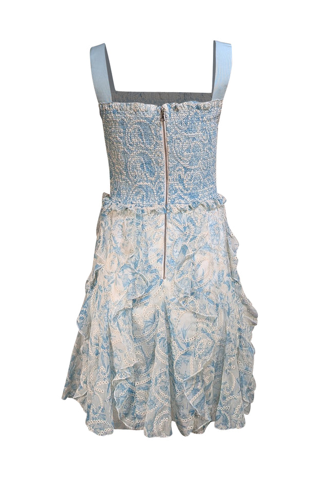 Alice & Olivia - Blue & Ivory Eyelet Smocked Bodice Dress Sz 6