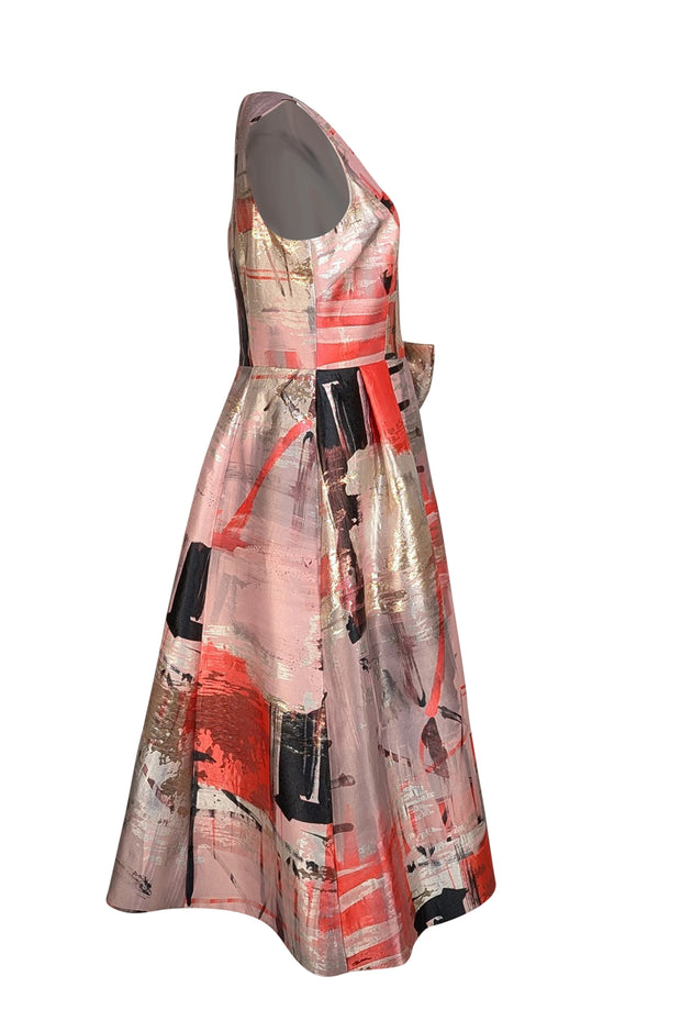 Teri Jon - Pink, Coral, Gold, & Blue Print Bow Front Dress Sz 8