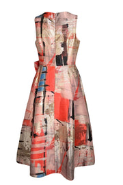 Teri Jon - Pink, Coral, Gold, & Blue Print Bow Front Dress Sz 8