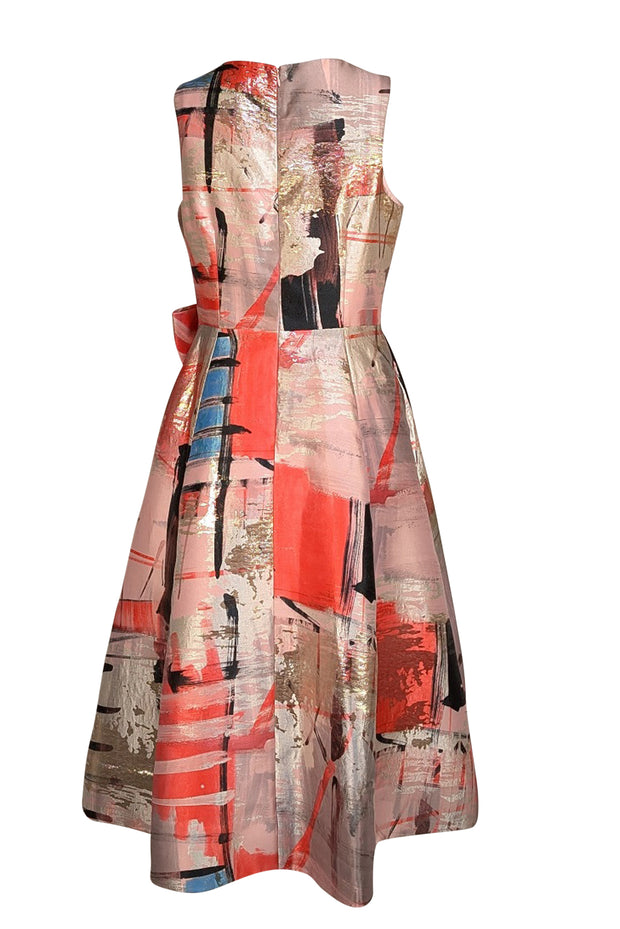Teri Jon - Pink, Coral, Gold, & Blue Print Bow Front Dress Sz 8