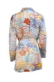 Carolina K - Ivory & Multi Color Floral Tiger Print Waist Sash Blazer Sz S - Current Boutique