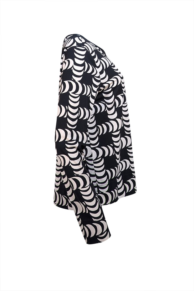 Tory Burch - Black & White Geometric Print Long Sleeve Top Sz M - Current Boutique