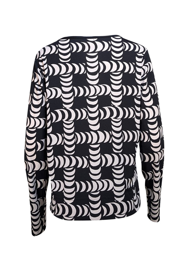 Tory Burch - Black & White Geometric Print Long Sleeve Top Sz M - Current Boutique