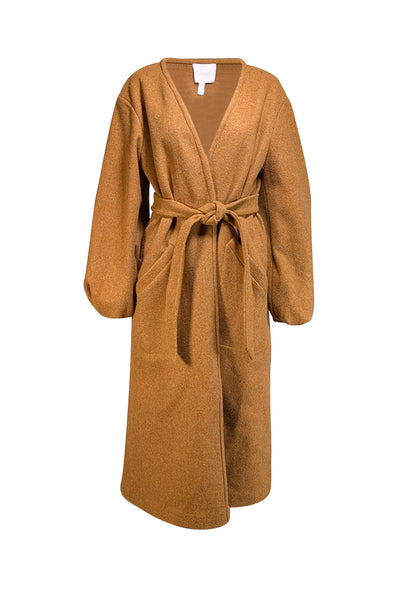 Hutch - Tan Belted Puff Sleeve Coat Sz M - Current Boutique
