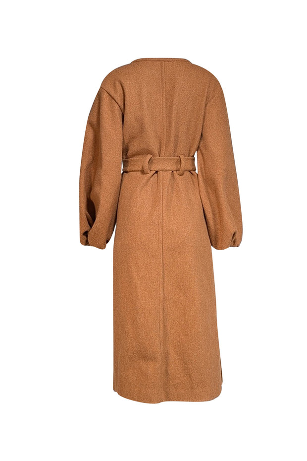 Hutch - Tan Belted Puff Sleeve Coat Sz M - Current Boutique