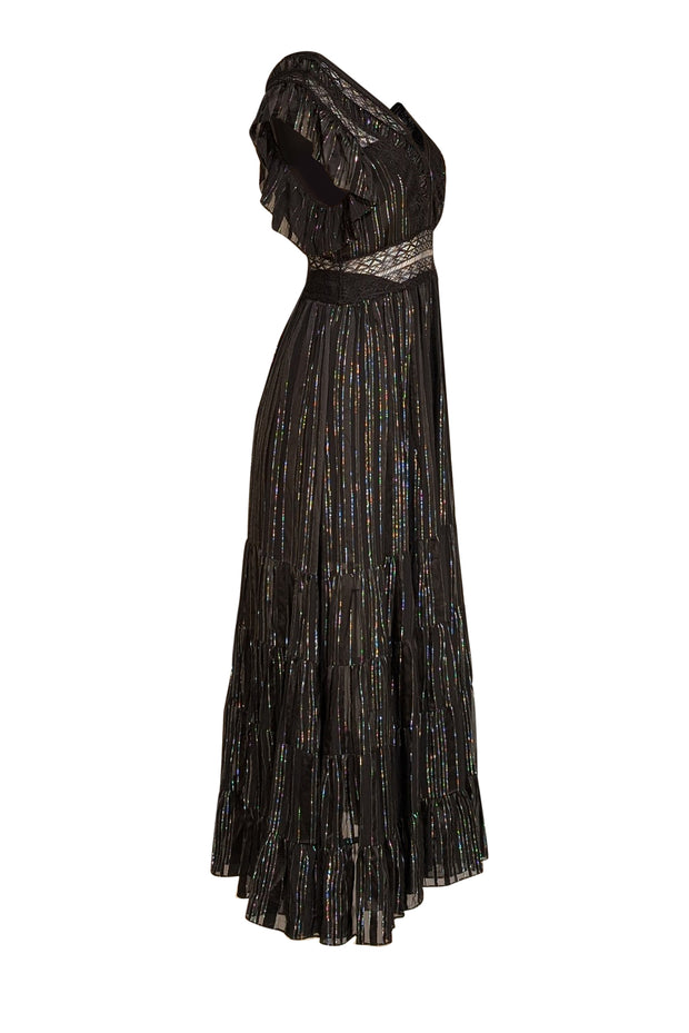 Sandro - Black & Silver Pinstripe Maxi Dress Sz 4 - Current Boutique