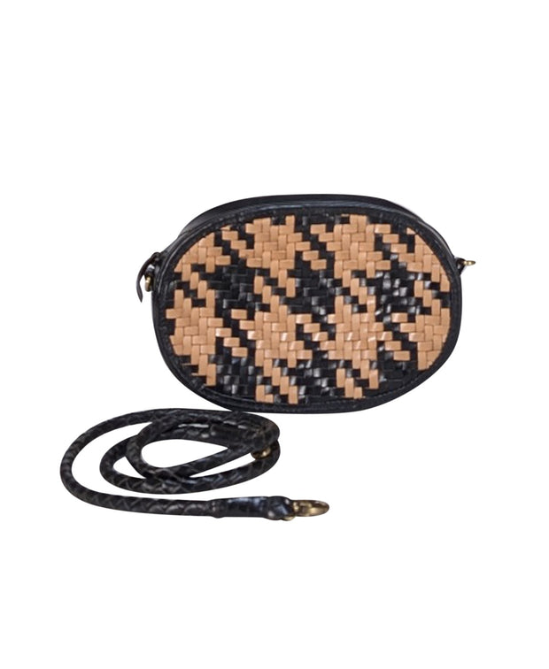Bembien - Black & Beige Woven Leather Crossbody Bag