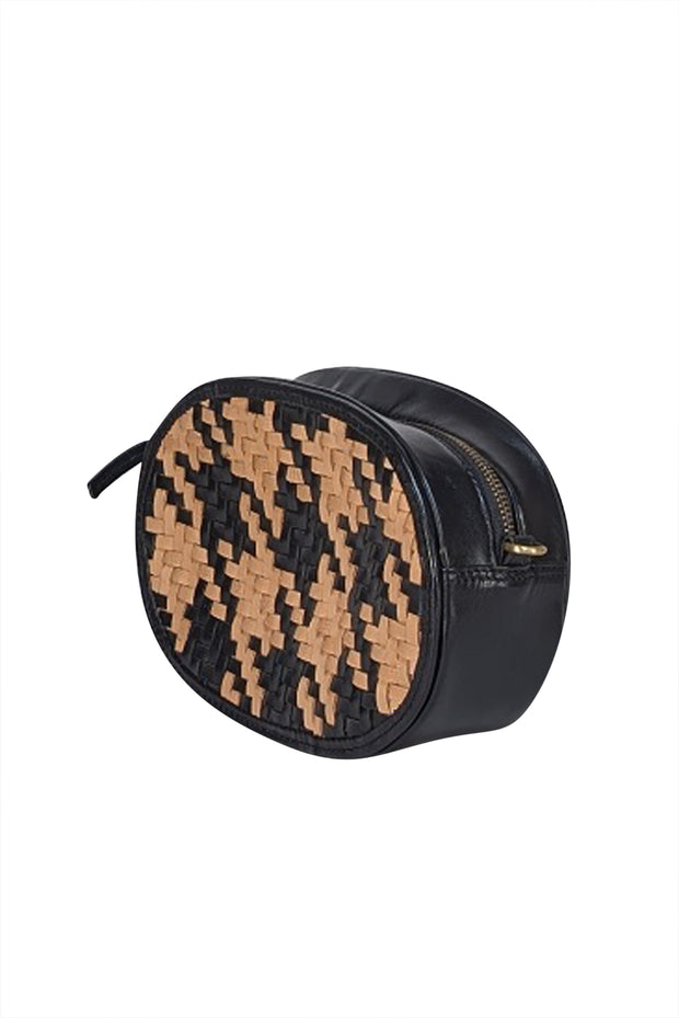 Bembien - Black & Beige Woven Leather Crossbody Bag