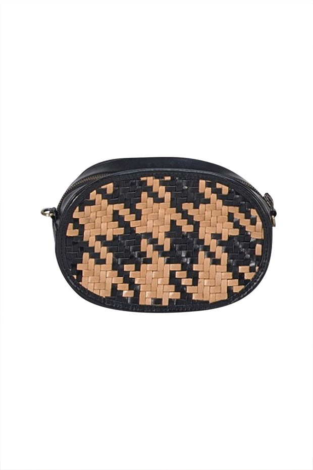Bembien - Black & Beige Woven Leather Crossbody Bag