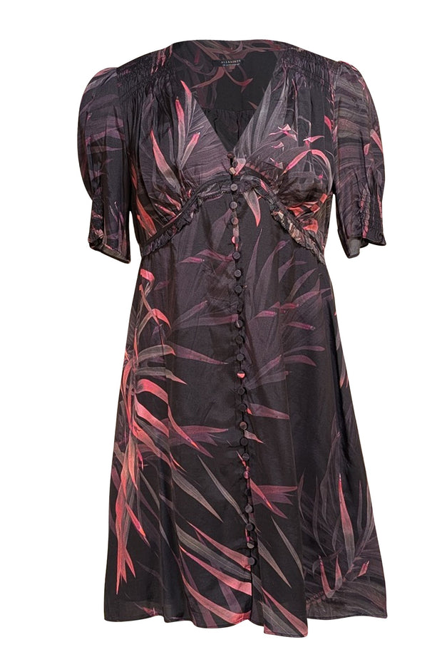 All Saints - Black & Multi Color Floral Print Short Sleeve Dress Sz 8 - Current Boutique
